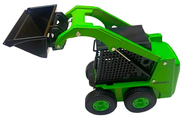 Imagem sobreposta de uma escavadora brinquedo da Machrent.