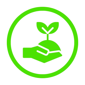 Ícone de otimização de recursos, uma mão com uma planta.